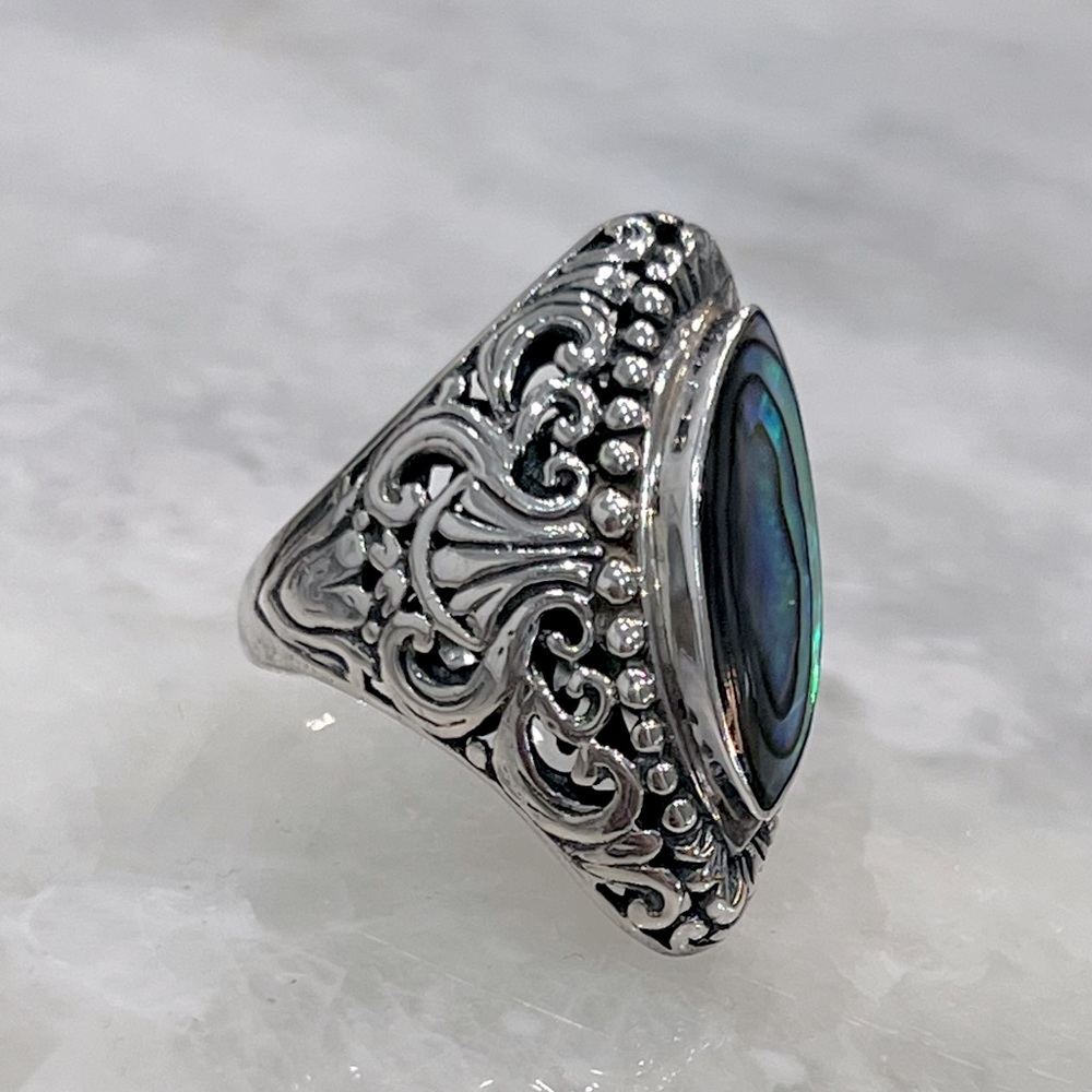 Abalone Shell Sterling Silver Large Statement Rin… - image 4
